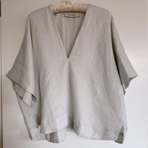 EUC Mamène Throw On Top 100% linen v-neck blouse resort wear kaftan sleeves M L